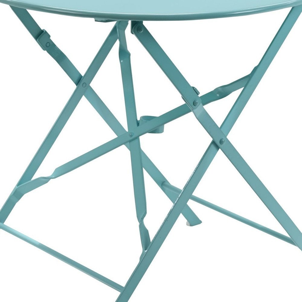 30" Aqua Rounded Aluminum Folding Outdoor Bistro Table with Umbrella Hole