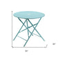 30" Aqua Rounded Aluminum Folding Outdoor Bistro Table with Umbrella Hole
