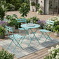 30" Aqua Rounded Aluminum Folding Outdoor Bistro Table with Umbrella Hole
