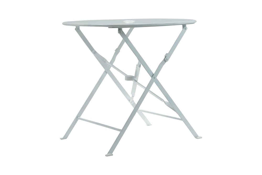 30" White Rounded Aluminum Folding Outdoor Bistro Table with Umbrella Hole