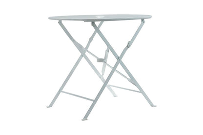 30" White Rounded Aluminum Folding Outdoor Bistro Table with Umbrella Hole