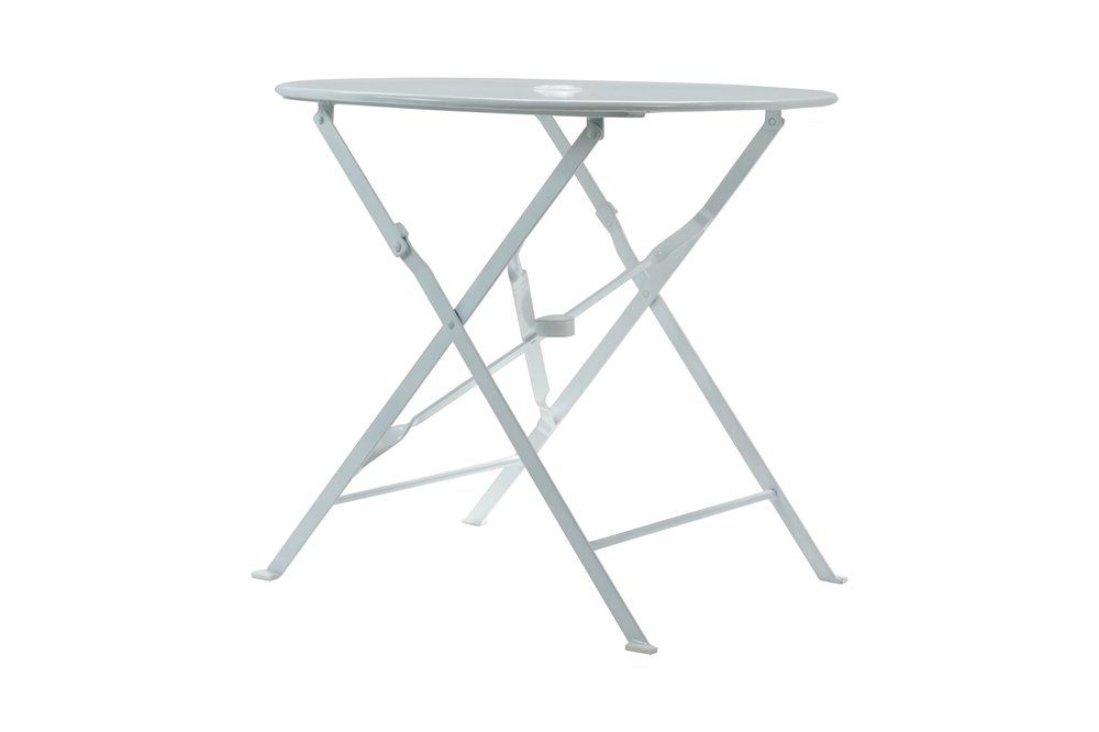 30" White Rounded Aluminum Folding Outdoor Bistro Table with Umbrella Hole