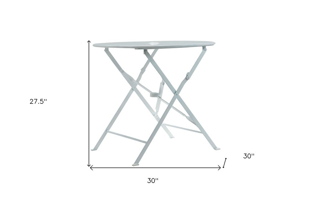 30" White Rounded Aluminum Folding Outdoor Bistro Table with Umbrella Hole