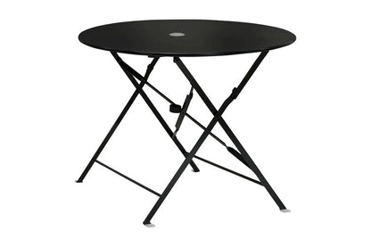 36" Black Rounded Aluminum Folding Outdoor Dining Table with Umbrella Hole