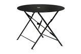 36" Black Rounded Aluminum Folding Outdoor Dining Table with Umbrella Hole