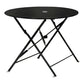 36" Black Rounded Aluminum Folding Outdoor Dining Table with Umbrella Hole