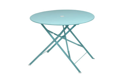 36" Aqua Rounded Aluminum Folding Outdoor Dining Table with Umbrella Hole