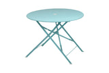36" Aqua Rounded Aluminum Folding Outdoor Dining Table with Umbrella Hole