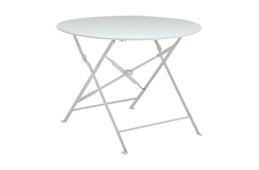 36" White Rounded Aluminum Folding Outdoor Dining Table with Umbrella Hole