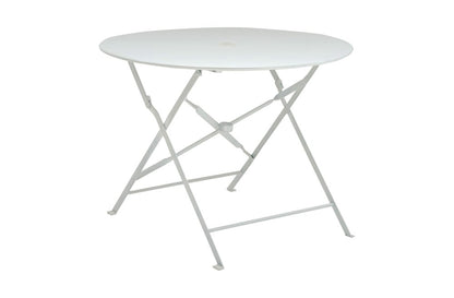 36" White Rounded Aluminum Folding Outdoor Dining Table with Umbrella Hole
