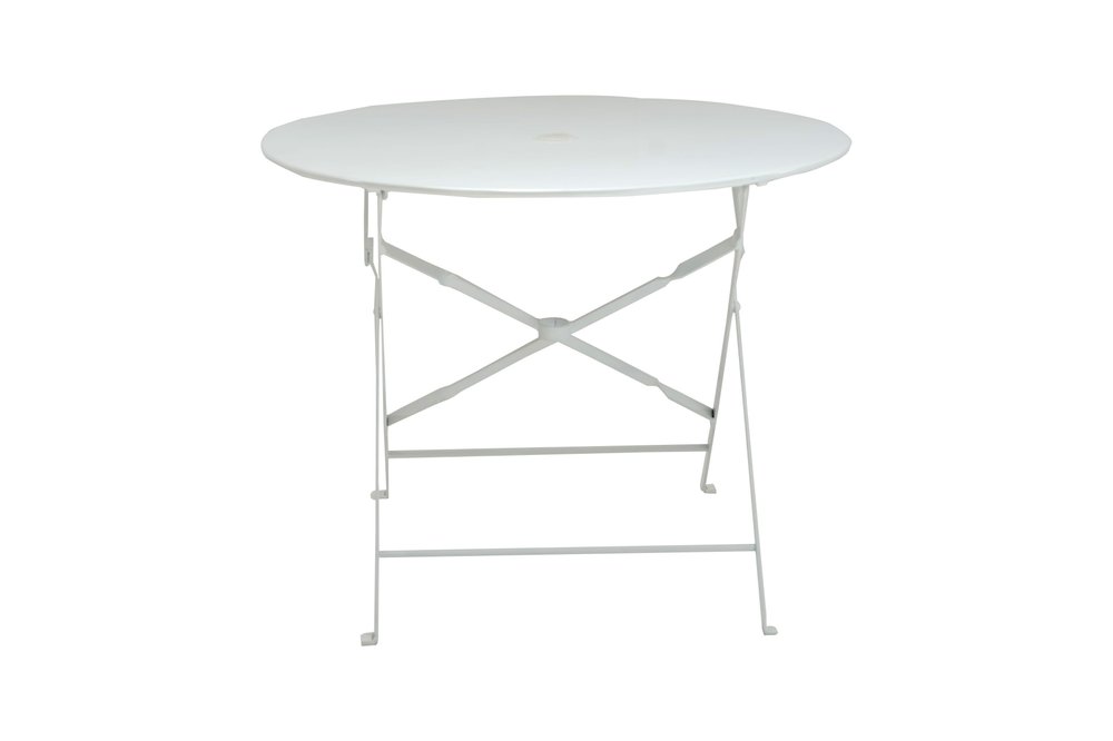 36" White Rounded Aluminum Folding Outdoor Dining Table with Umbrella Hole