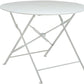 36" White Rounded Aluminum Folding Outdoor Dining Table with Umbrella Hole
