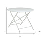 36" White Rounded Aluminum Folding Outdoor Dining Table with Umbrella Hole