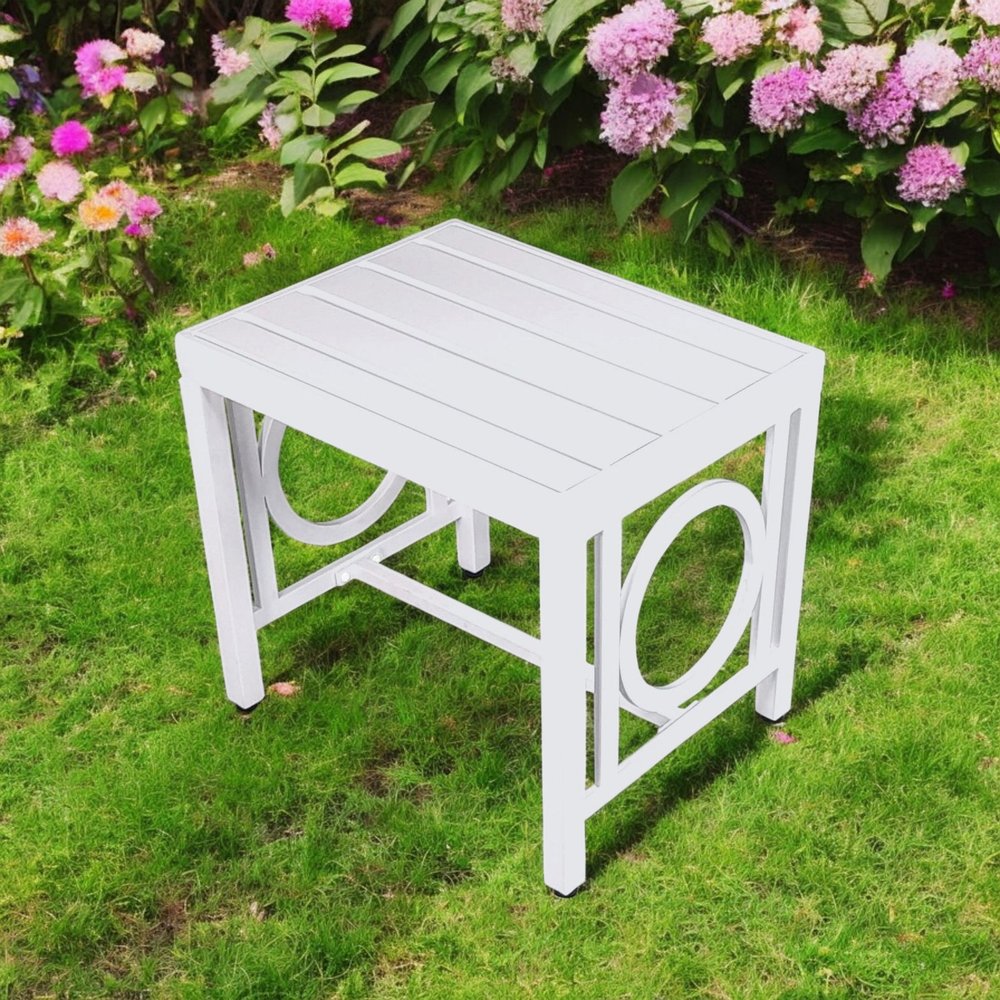 16" White Metal Outdoor Side Table