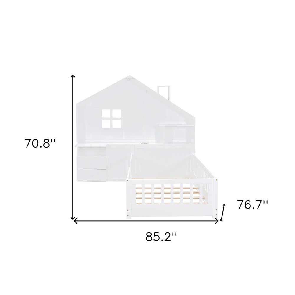 White Wood Twin Canopy Bed Frame With Drawers