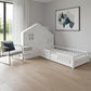 White Wood Twin Canopy Bed Frame With Drawers