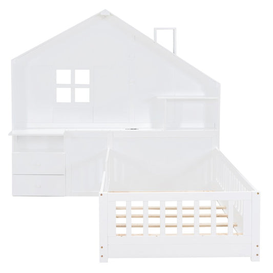 White Wood Twin Canopy Bed Frame With Drawers