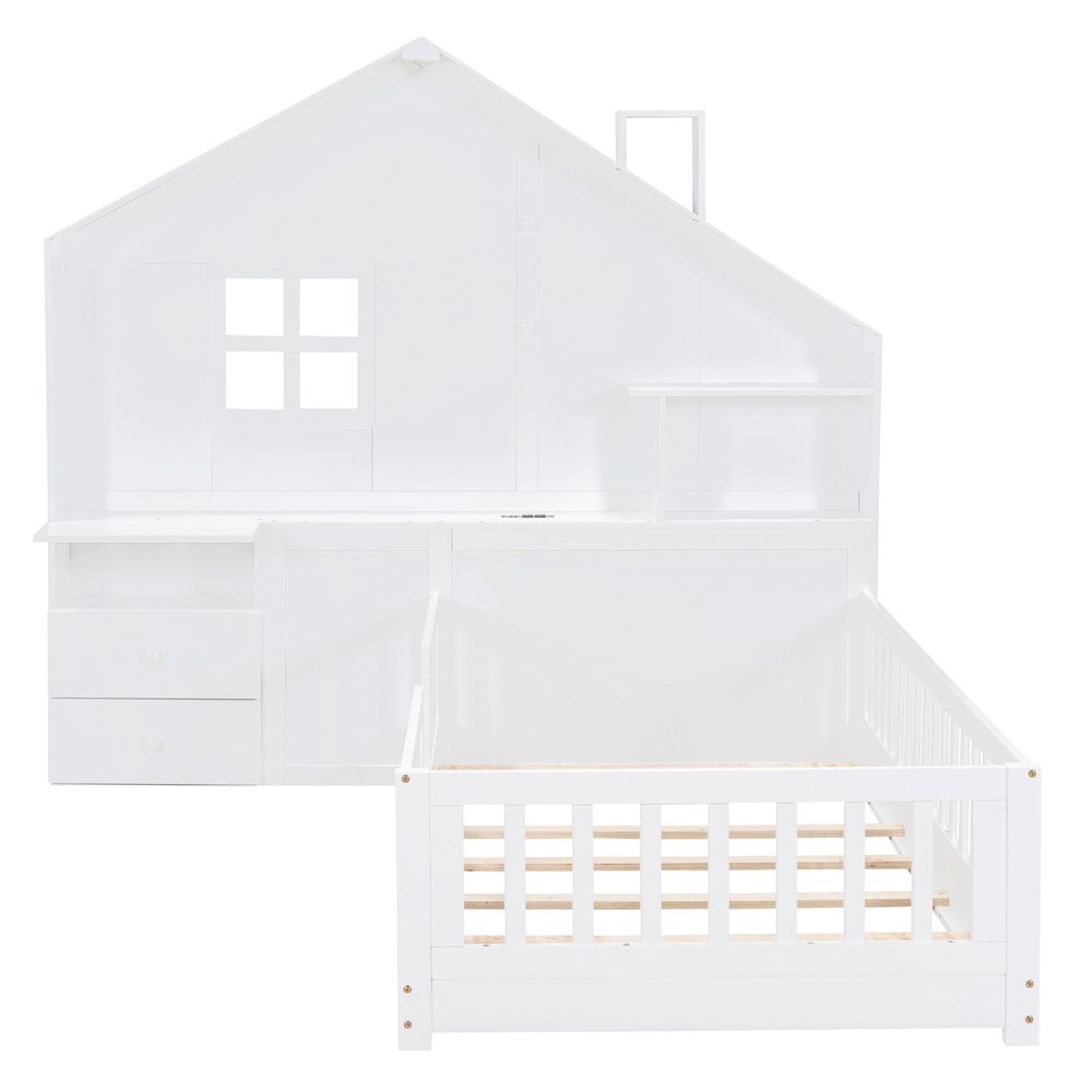 White Wood Twin Canopy Bed Frame With Drawers