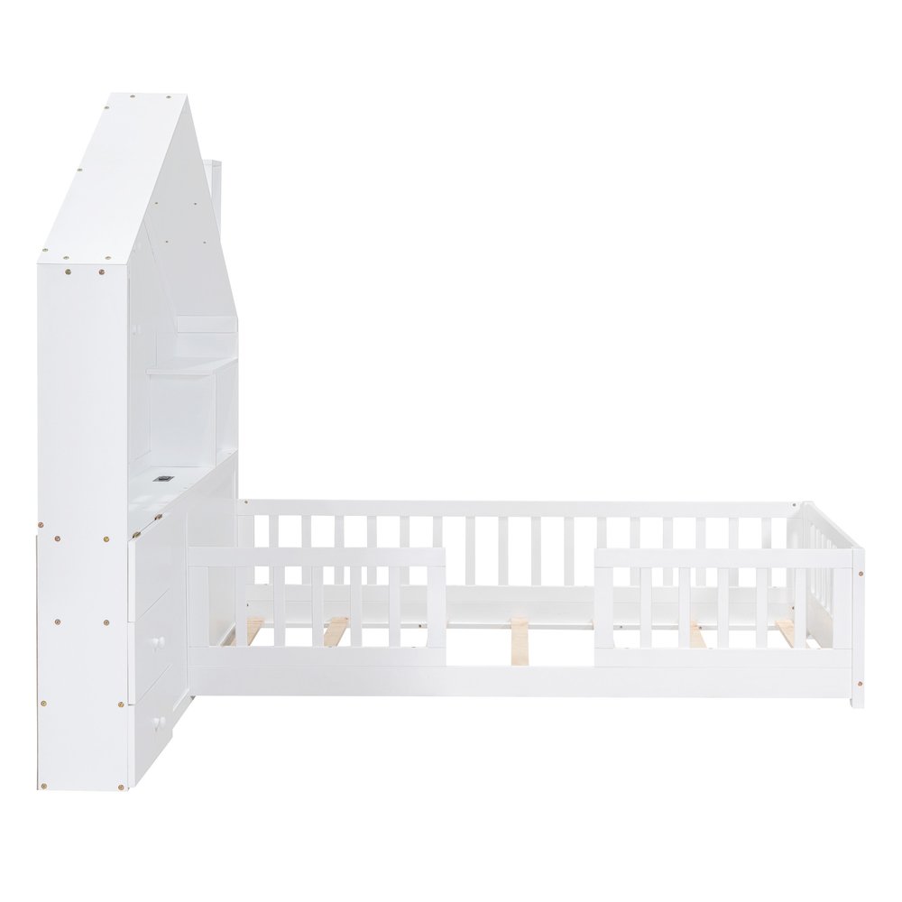 White Wood Twin Canopy Bed Frame With Drawers