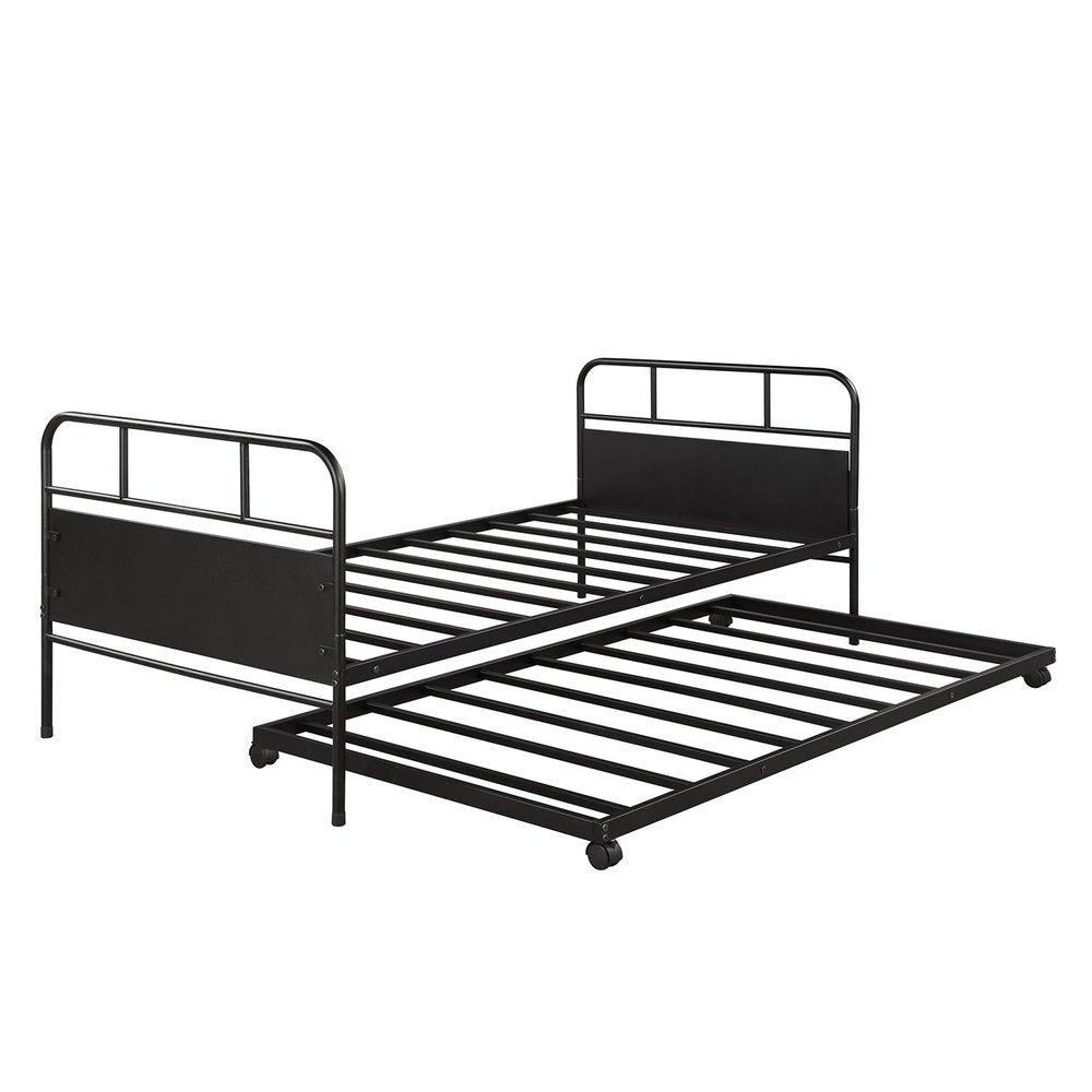 Black Metal Twin Canopy Bed Frame With Trundle