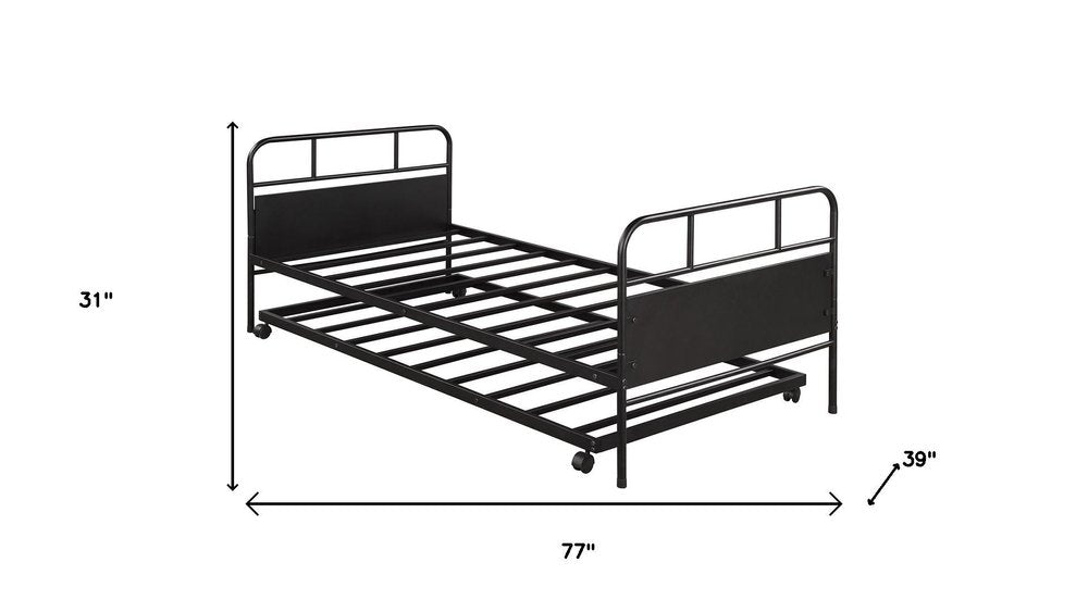 Black Metal Twin Canopy Bed Frame With Trundle
