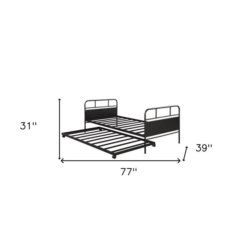 Black Metal Twin Canopy Bed Frame With Trundle