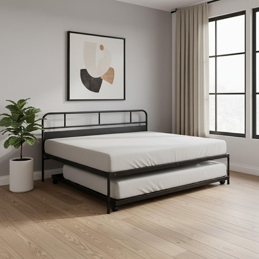 Black Metal Twin Canopy Bed Frame With Trundle