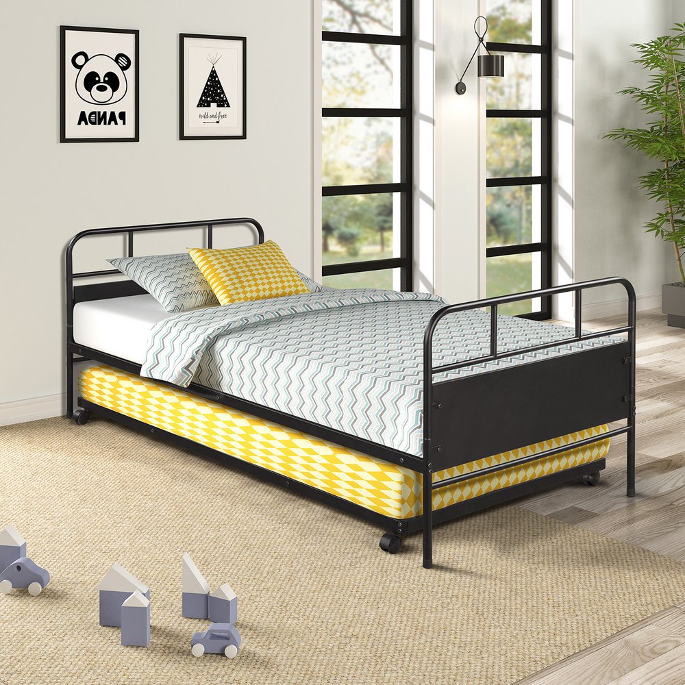 Black Metal Twin Canopy Bed Frame With Trundle