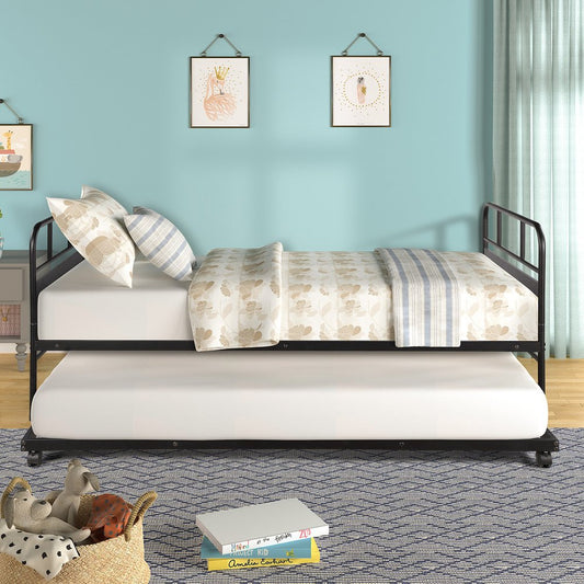 Black Metal Twin Canopy Bed Frame With Trundle
