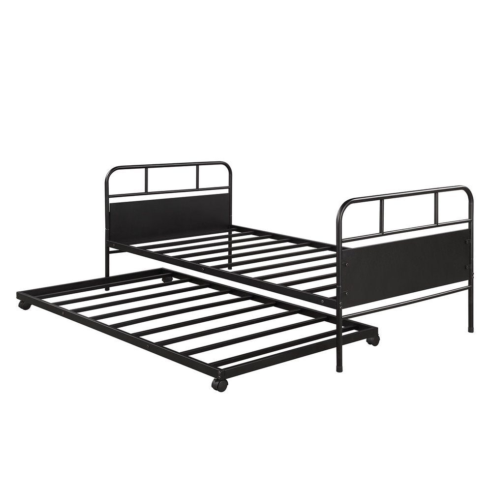 Black Metal Twin Canopy Bed Frame With Trundle