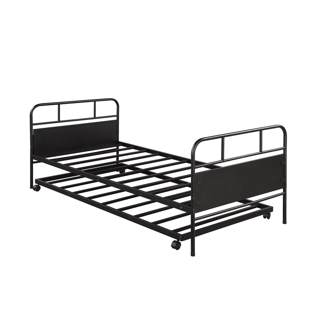 Black Metal Twin Canopy Bed Frame With Trundle