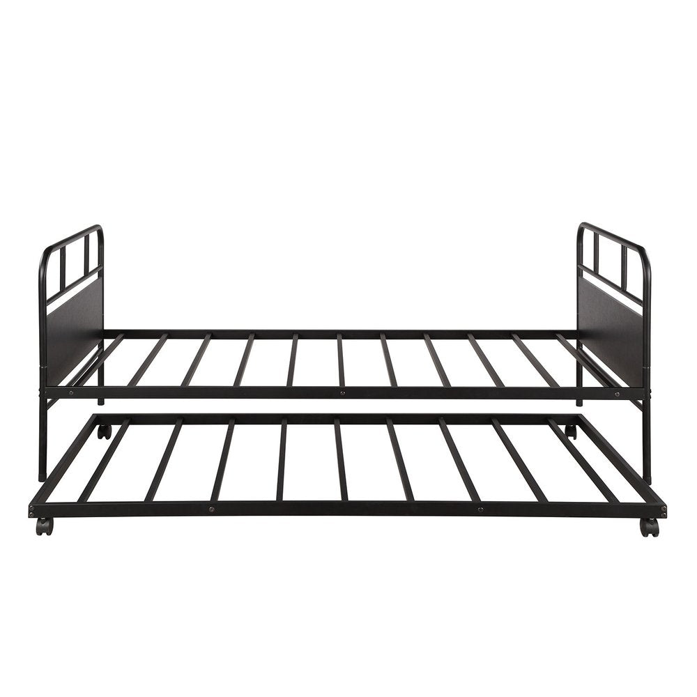 Black Metal Twin Canopy Bed Frame With Trundle
