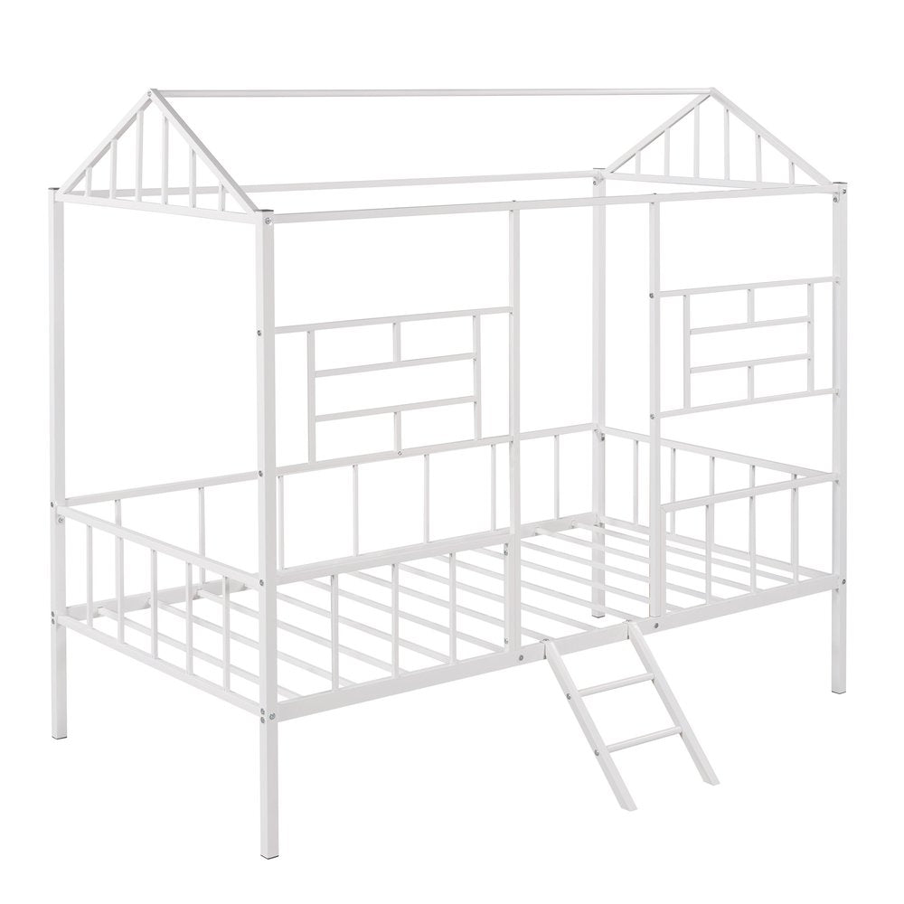 White Metal Twin Canopy Bed Frame