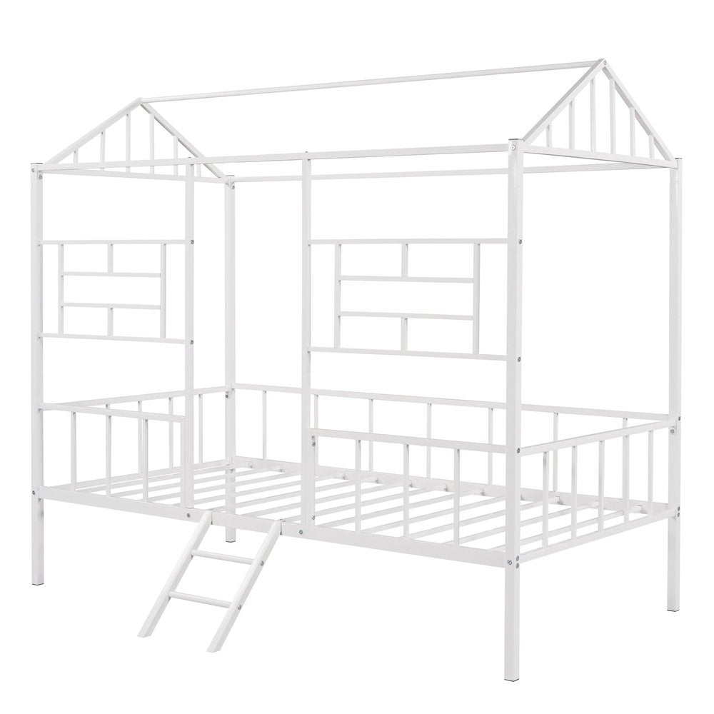 White Metal Twin Canopy Bed Frame