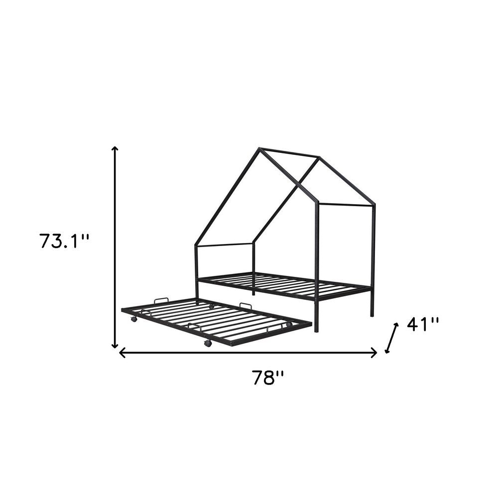 Black Metal Twin Canopy Bed Frame With Trundle