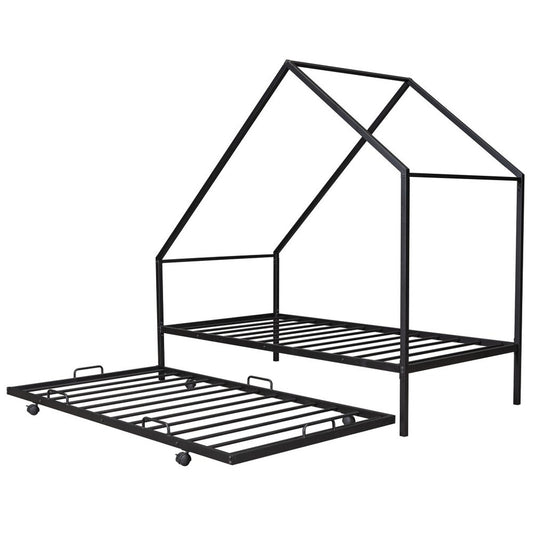 Black Metal Twin Canopy Bed Frame With Trundle