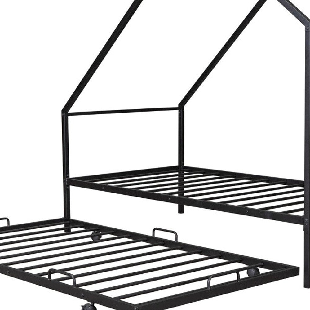Black Metal Twin Canopy Bed Frame With Trundle