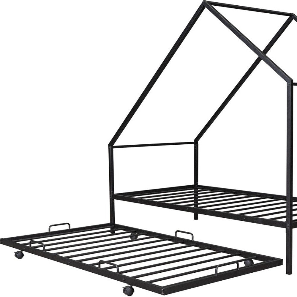 Black Metal Twin Canopy Bed Frame With Trundle
