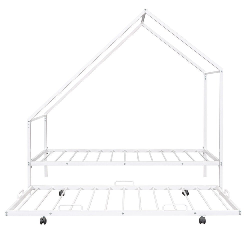 White Metal Twin Canopy Bed Frame With Trundle