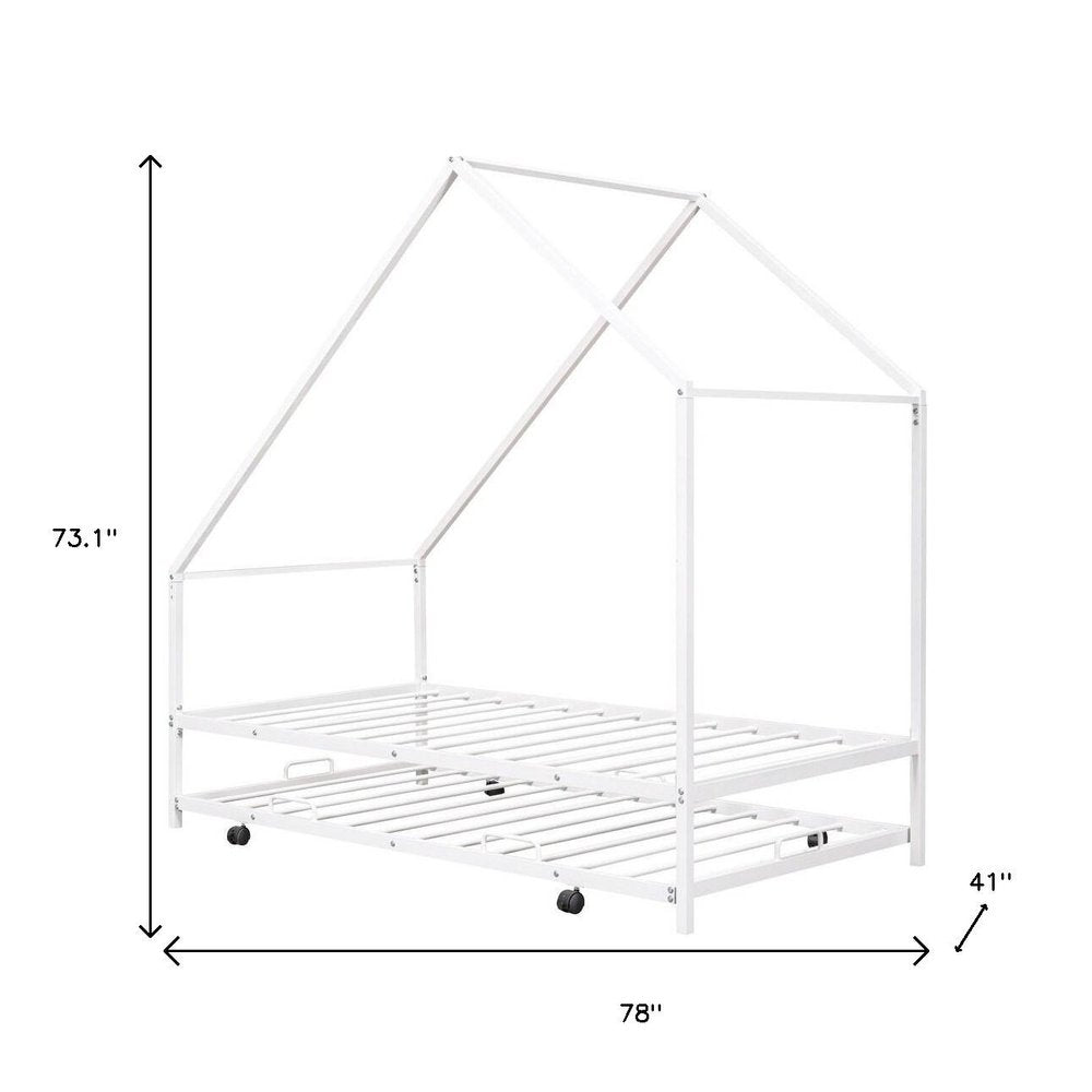 White Metal Twin Canopy Bed Frame With Trundle