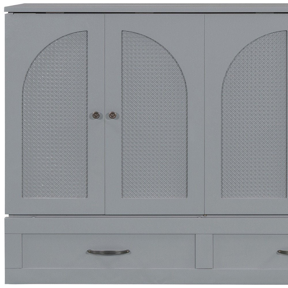 Gray Wood Full Murphy Bed With Drawers