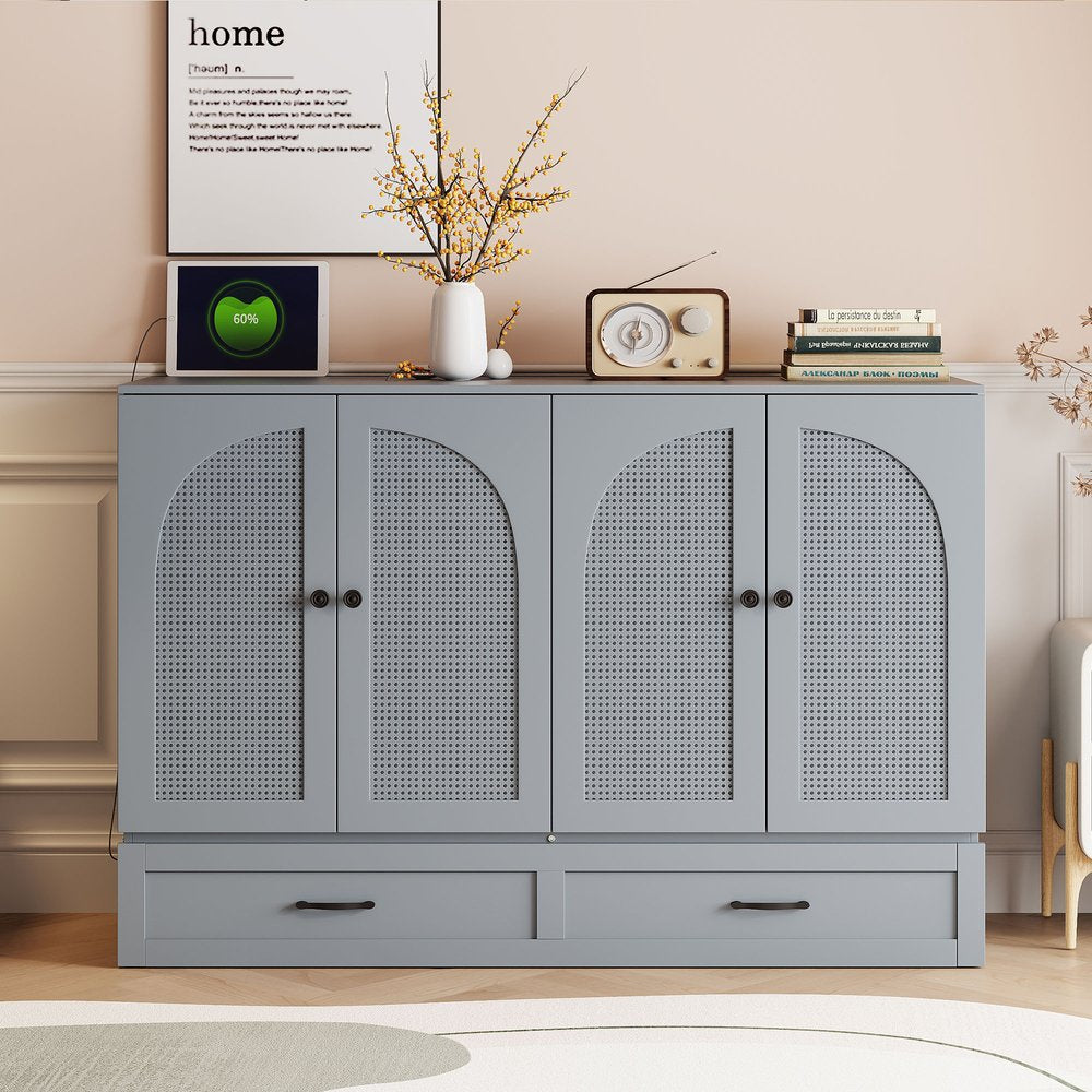 Gray Wood Full Murphy Bed With Drawers