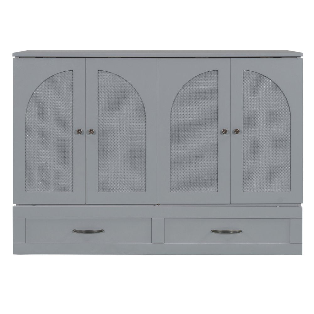 Gray Wood Full Murphy Bed With Drawers