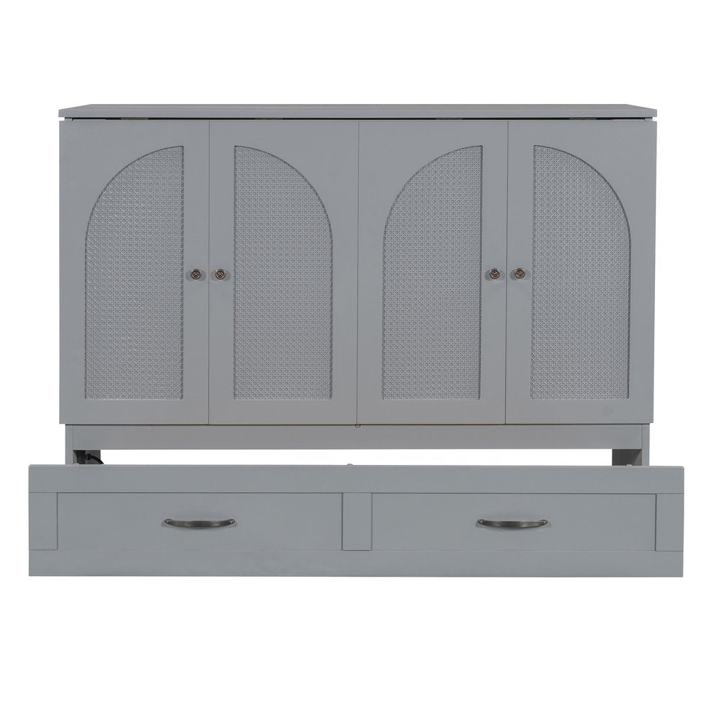 Gray Wood Full Murphy Bed With Drawers