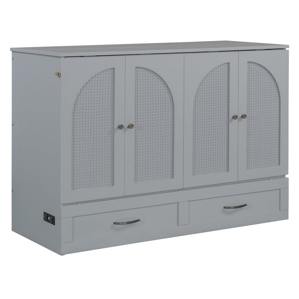 Gray Wood Full Murphy Bed With Drawers