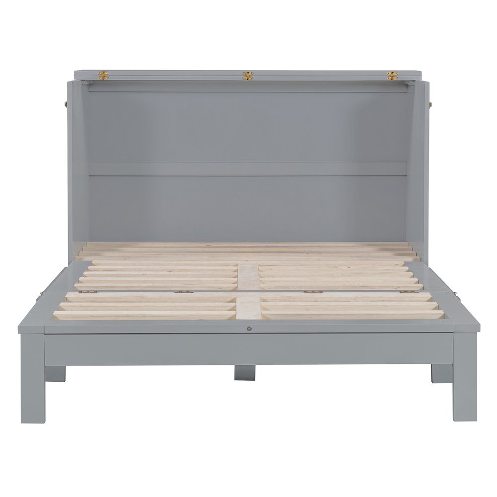 Gray Wood Full Murphy Bed With Drawers