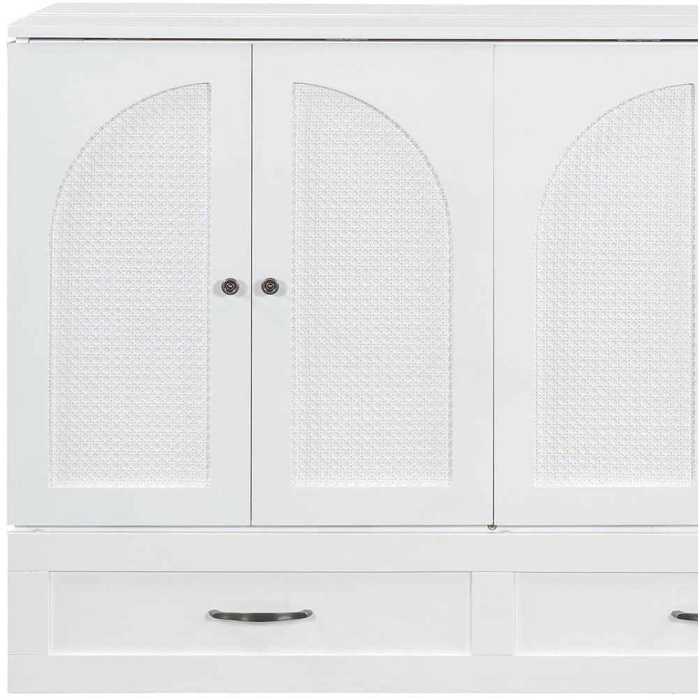 White Wood Full Murphy Bed With Drawers