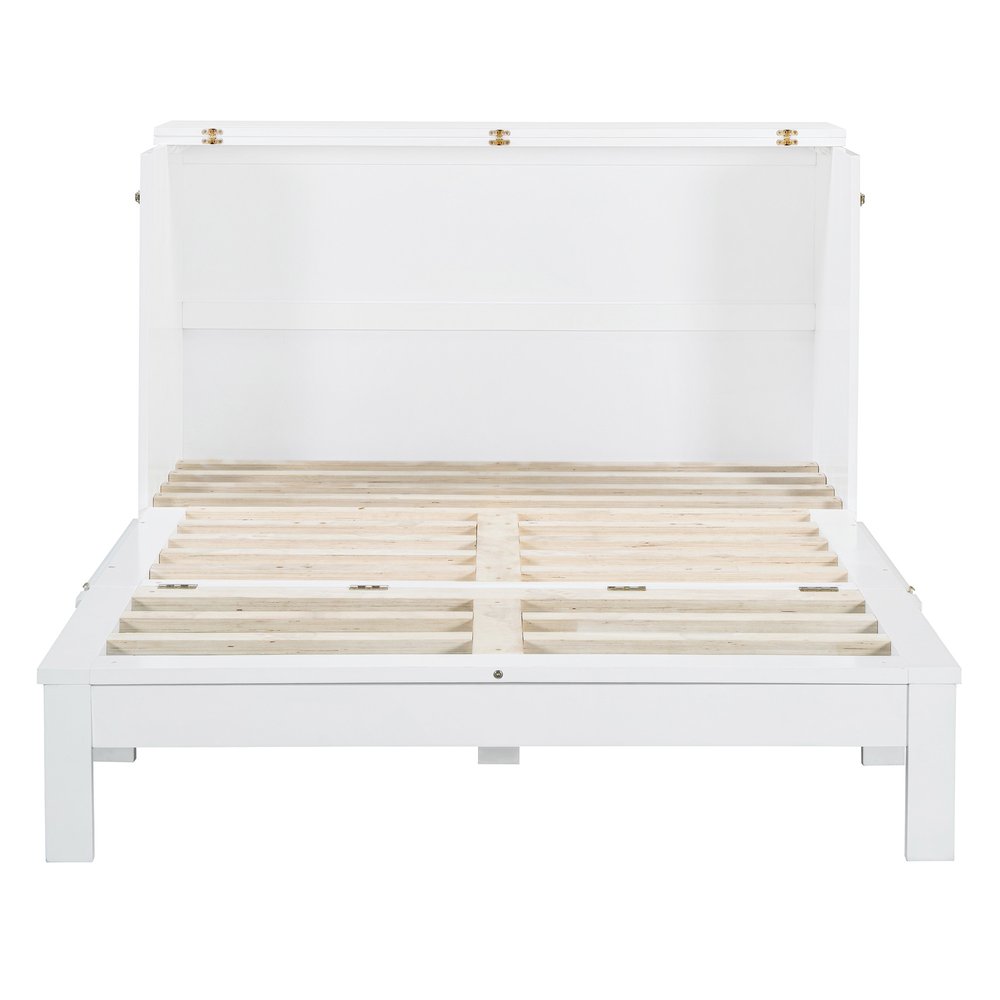 White Wood Full Murphy Bed With Drawers