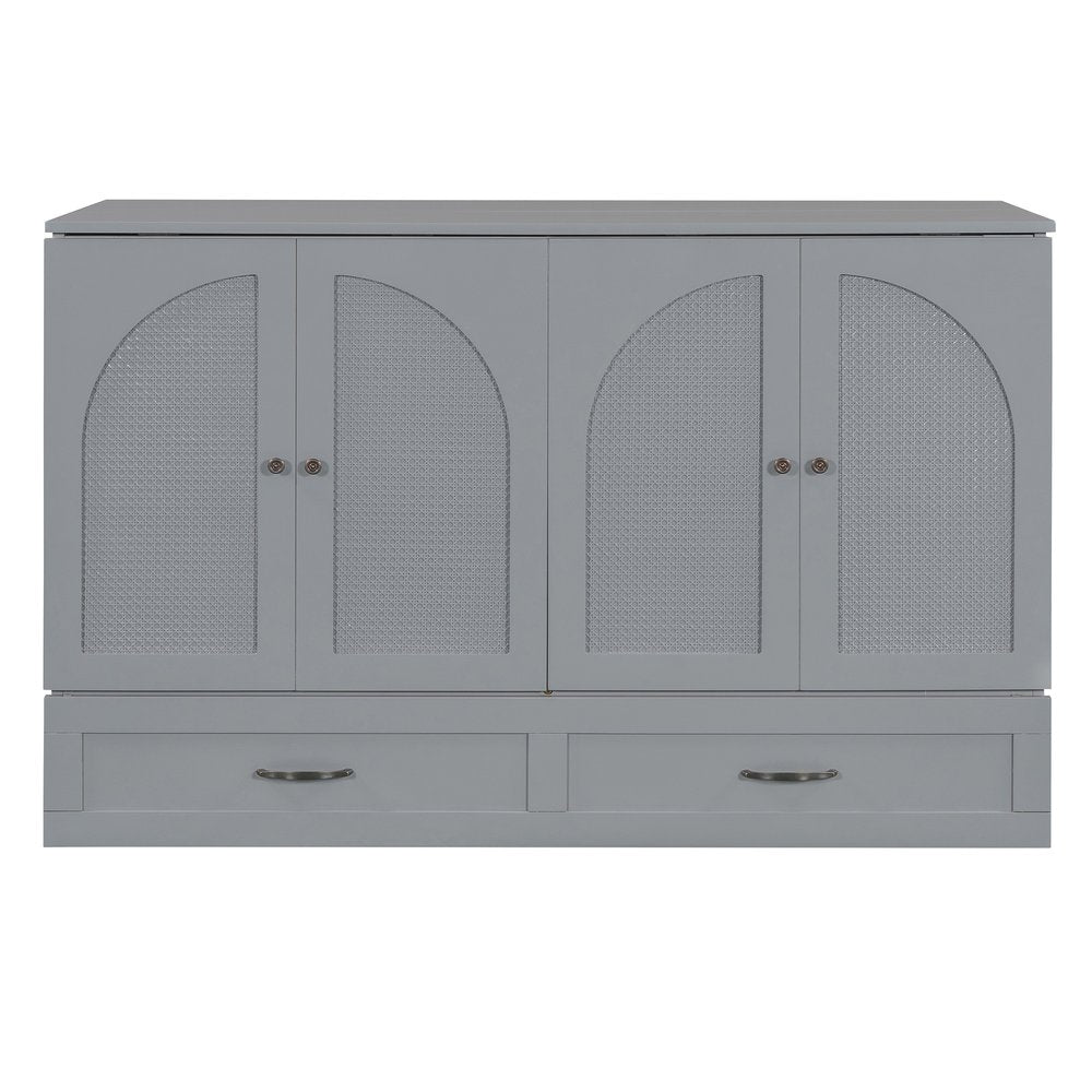 Gray Wood Queen Murphy Bed With Drawers