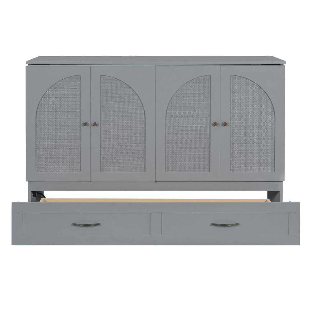 Gray Wood Queen Murphy Bed With Drawers